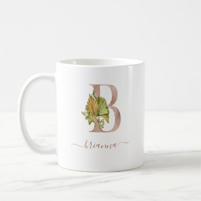 Mug Monogramme lettre "B" tropical aquarelle bohème (Gauche)
