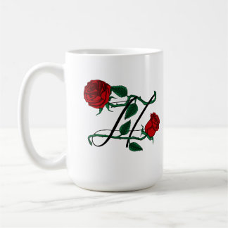 Mug Monogramme lettre initiale H avec roses rouges