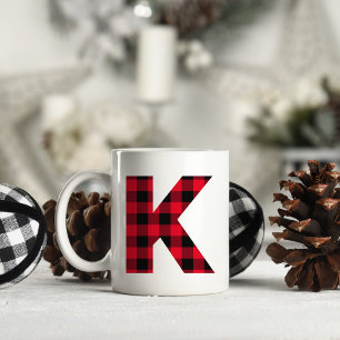 Mug Monogramme lettre K gras en carreaux de bœuf rouge