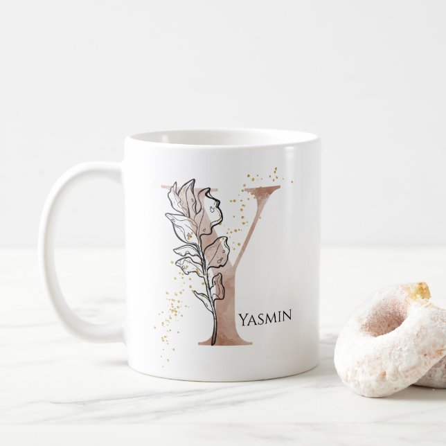 Mug Monogramme Lettre moderne initiale Y Boho Personna (Avec donut)
