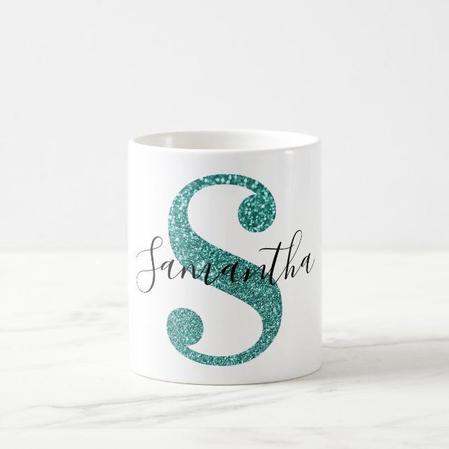 Mug Monogramme Lettre S Pailleté Turquoise Féminin (Centre)