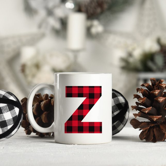 Mug Monogramme lettre Z gras en carreau de bœuf rouge  (Letter Z Monogram Christmas Coffee Cup)