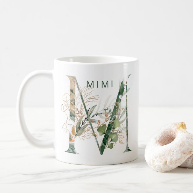 Mug Monogramme "M" d'Eucalyptus Botanique D'Or Personn (Avec donut)