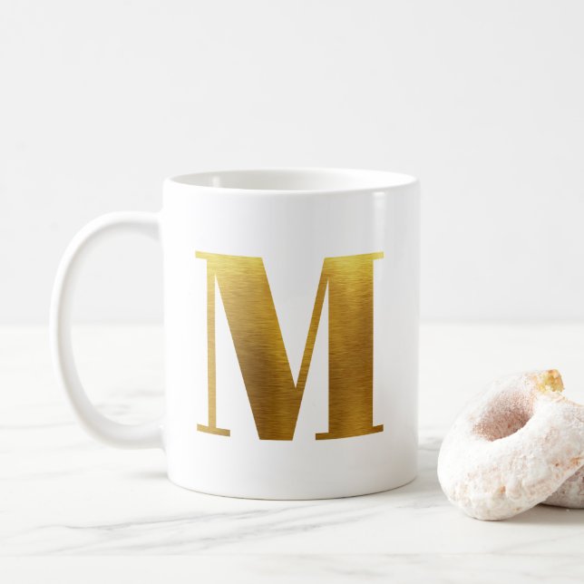 Mug Monogramme M en Or Faux Feuille (Avec donut)