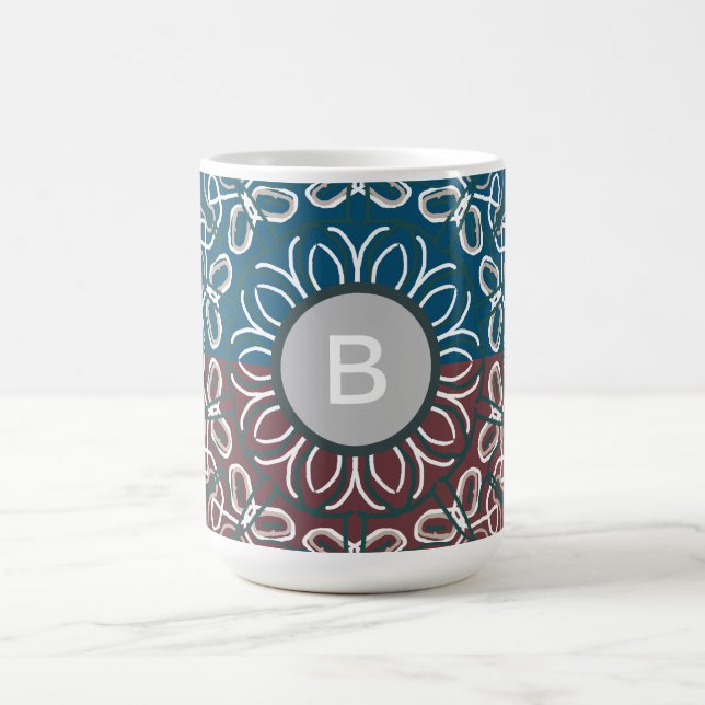 Mug Monogramme Maillé Bleu Mauve Branché Demi-Teinte (Centre)