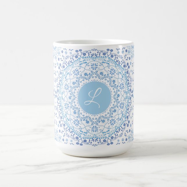Mug Monogramme Mandala Bleu Clair (Centre)