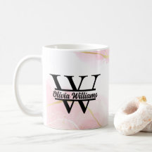 Monogramme Marbre Rose | Paillettes Dorées Moderne