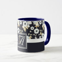 Monogramme Marine Bleu Blanc Floral Décor Anémone