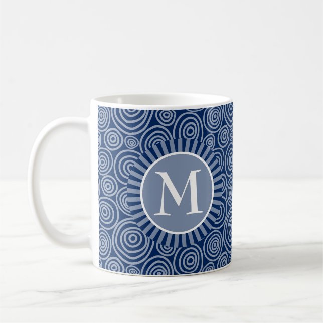 Mug Monogramme Marine Blue White Spirales - Personnali (Gauche)