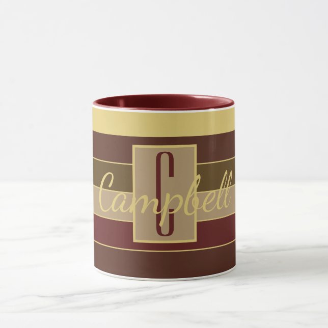 MUG MONOGRAMME MASCULINE BROWN MAROON YELLOW STRIPE (Centre)