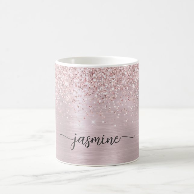 Mug Monogramme Métal Ombré Pailleté Rose Gold Signatur (Centre)