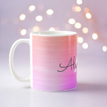 Mug Monogramme métallique orange violet Nom et initial<br><div class="desc">Monogramme en acier inoxydable métallique orange et violet ombre Faux Nom et première tasse de café. La tasse à café est le cadeau idéal pour les amateurs de design métallique de luxe.</div>