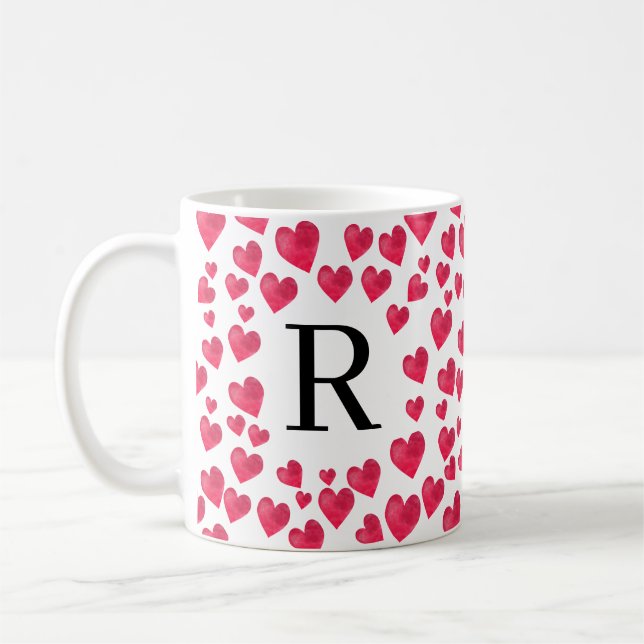 Mug Monogramme mignon Coeurs rouges Monogramme personn (Gauche)