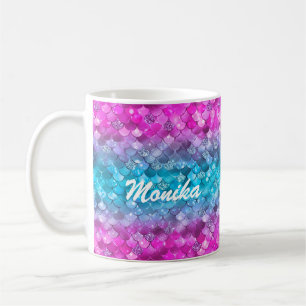 Mug Monogramme mignon de sirène mauve turquoise