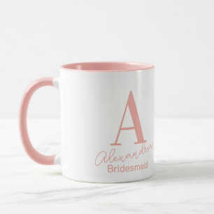 Mug Monogramme minimal femme de chambre rose et blanc