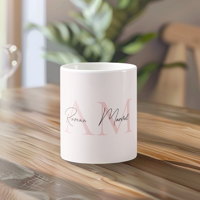 Mug Monogramme minimal initial et nom Pastel rose (Créateur téléchargé)