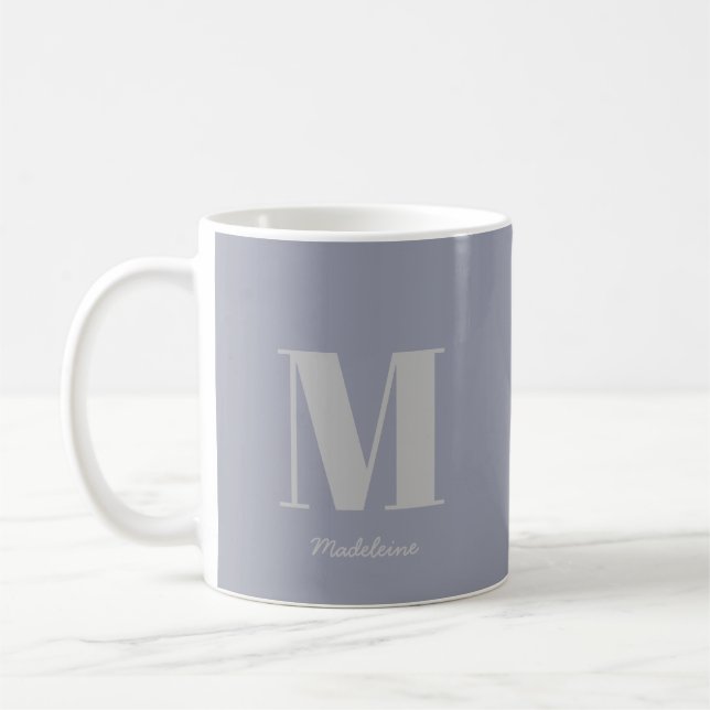 Mug Monogramme minimal moderne Nom gris initial (Gauche)