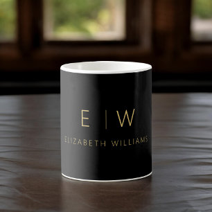 Mug Monogramme minimaliste classique élégant en or noi