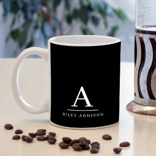 Mug Monogramme minimaliste moderne noir et blanc
