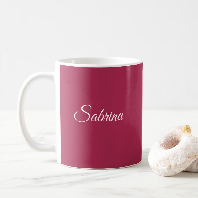 Mug Monogramme minimaliste rose cerise rose (Avec donut)