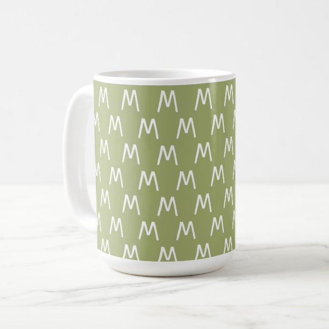 Mug Monogramme minimaliste vert et blanc (Devant gauche)