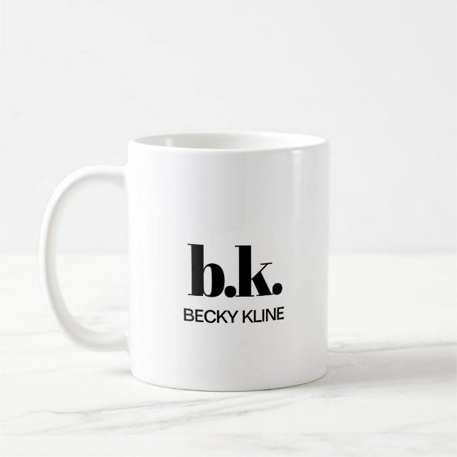 Mug Monogramme minimum classique élégant noir et blanc (Gauche)