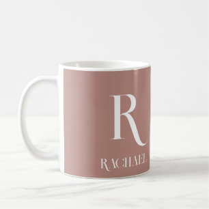 Mug Monogramme Moderne Beige Élégant