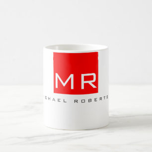 Mug Monogramme moderne blanc rouge minimaliste Plaque