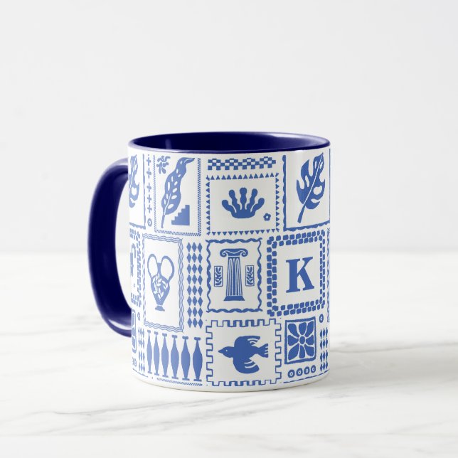 Mug Monogramme Moderne Bleu Blanc Abstrait Motif (Devant gauche)