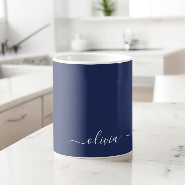 Mug Monogramme moderne bleu marine et blanc (Créateur téléchargé)