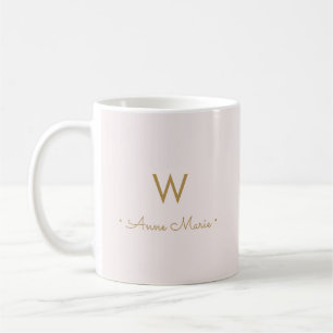 Mug Monogramme moderne Blush Pink Gold Script