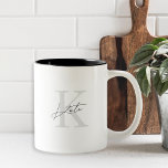 Mug Monogramme Moderne Classique Cadeau de demoiselle<br><div class="desc">Bouteille de café cadeau conçue sur mesure pour femme de ménage avec monogramme de style moderne classique avec initiale et nom personnalisés.</div>