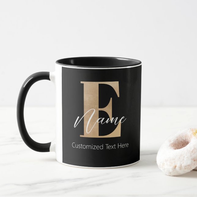 Mug Monogramme moderne E & Nom initial Personnalisé (Avec donut)