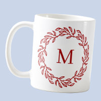 Monogramme moderne Feuille rouge initiale et couro