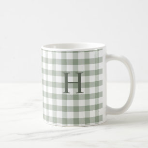 Mug Monogramme Moderne Gingham Vert Olive Sage Personn