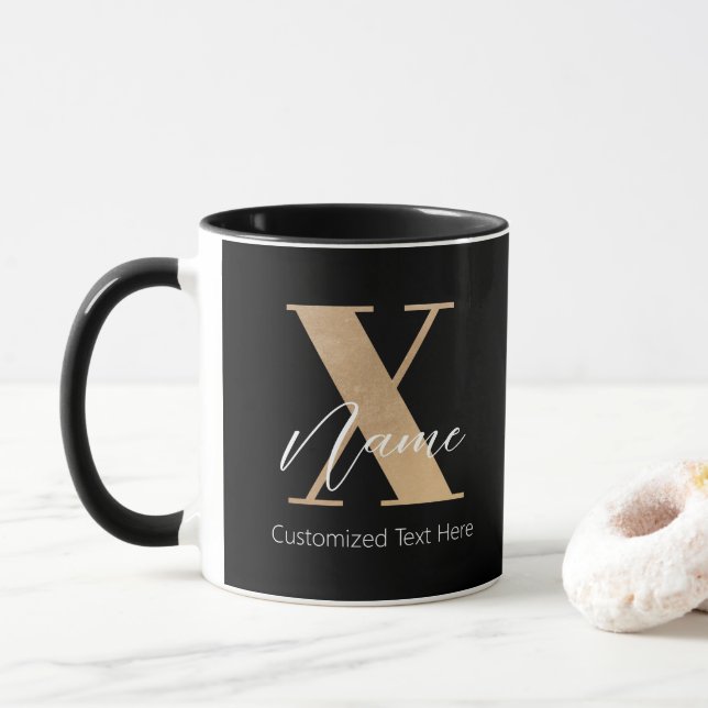 Mug Monogramme Moderne Initiale X & Nom Personnalisé (Avec donut)