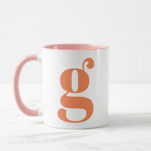 Mug Monogramme Moderne Lettre Initiale Orange Rose