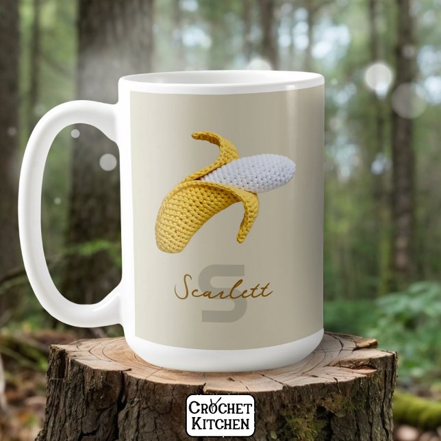 Mug Monogramme moderne minimal Nom Crochet Banana (Créateur téléchargé)