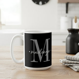 Mug Monogramme Moderne Minimaliste Noir Blanc