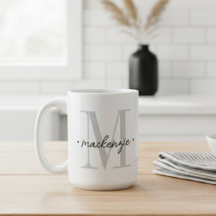 Mug Monogramme Moderne Minimaliste Noir Blanc