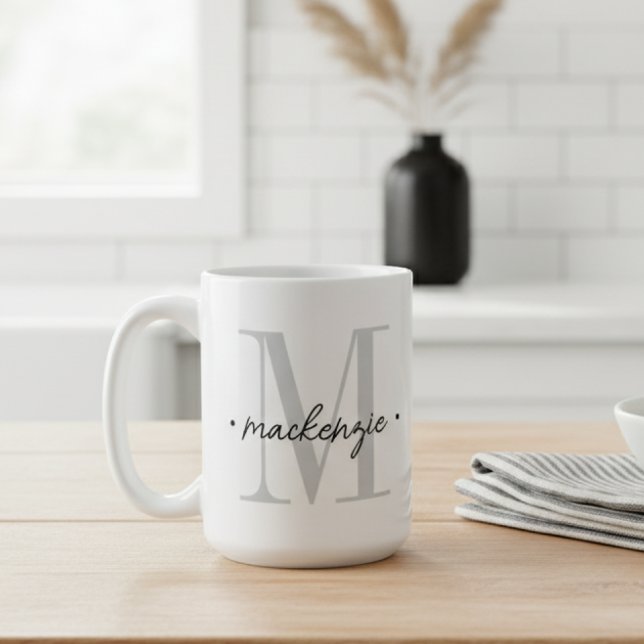 Mug Monogramme Moderne Minimaliste Noir Blanc (Créateur téléchargé)