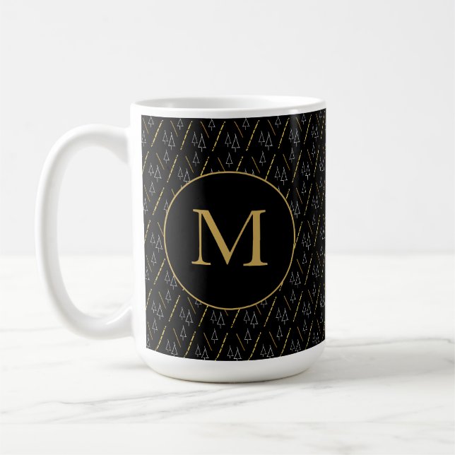 Mug Monogramme moderne noir d'or (Gauche)