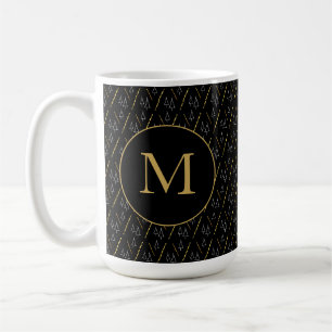 Mug Monogramme Moderne Noir Doré