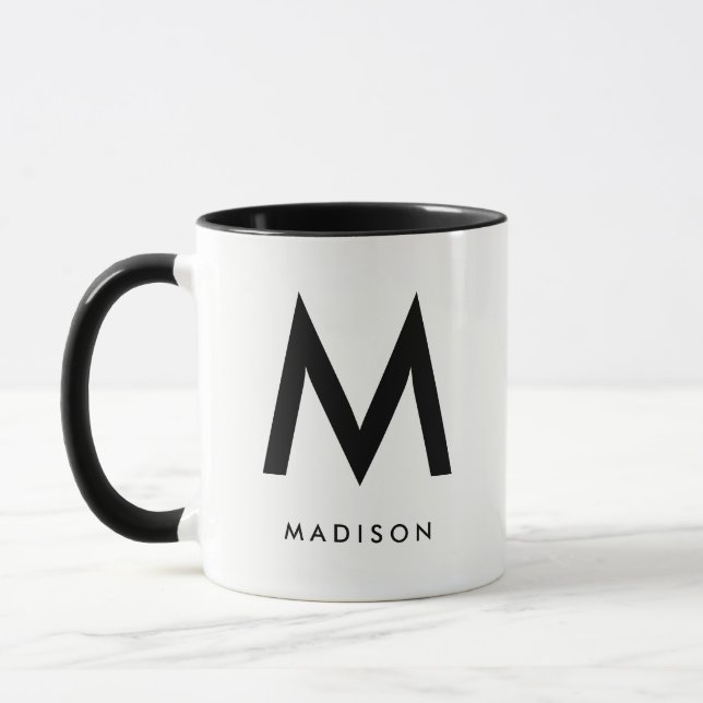 Mug Monogramme moderne | Noir et blanc (Gauche)