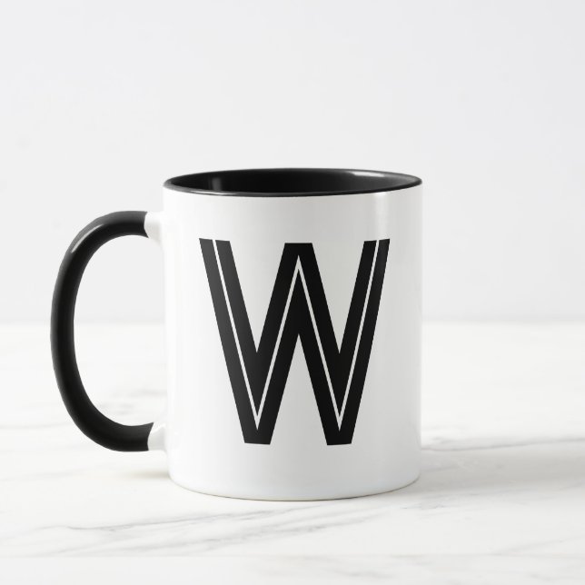 Mug Monogramme moderne noir personnalisé (Gauche)
