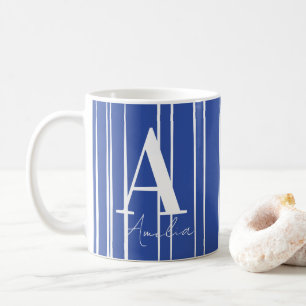 Mug Monogramme moderne Nom bleu
