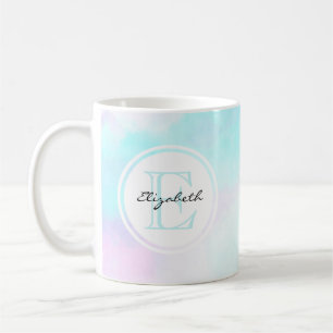 Mug Monogramme moderne Pastel Blue & Purple Aquarelle