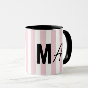 Mug monogramme moderne personnalisé à rayures rose et 