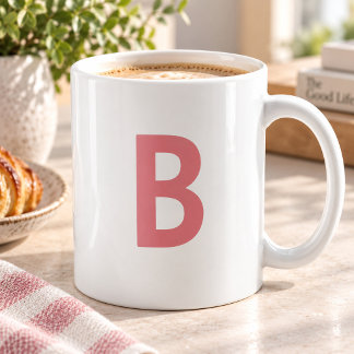 Mug Monogramme Moderne Rose Pâle Grande Lettre Rose