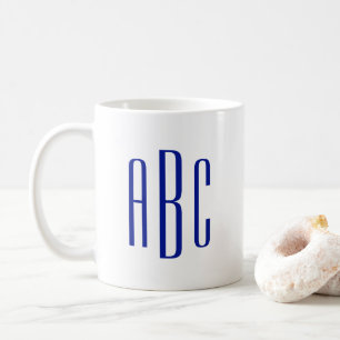 Mug Monogramme Moderne Royal Bleu Trois Lettres